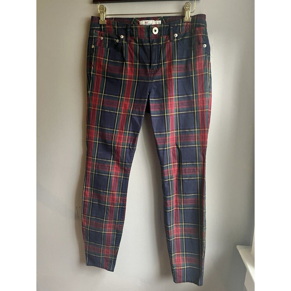 Vineyard Vines Womens 4 Tartan Plaid Skinny Pants Navy Red Green Holiday Preppy